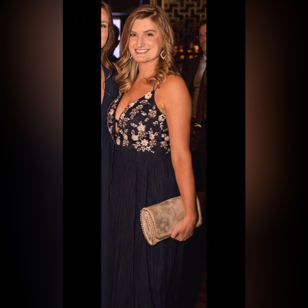 Elegant Navy Floral Embellished Gown